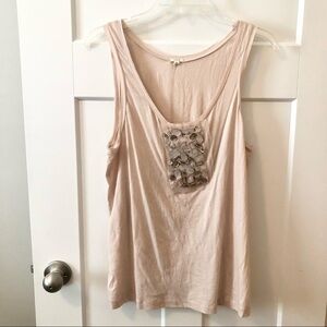 J. Crew Pale Pink Jeweled Tank Top Raw Hem Size XL